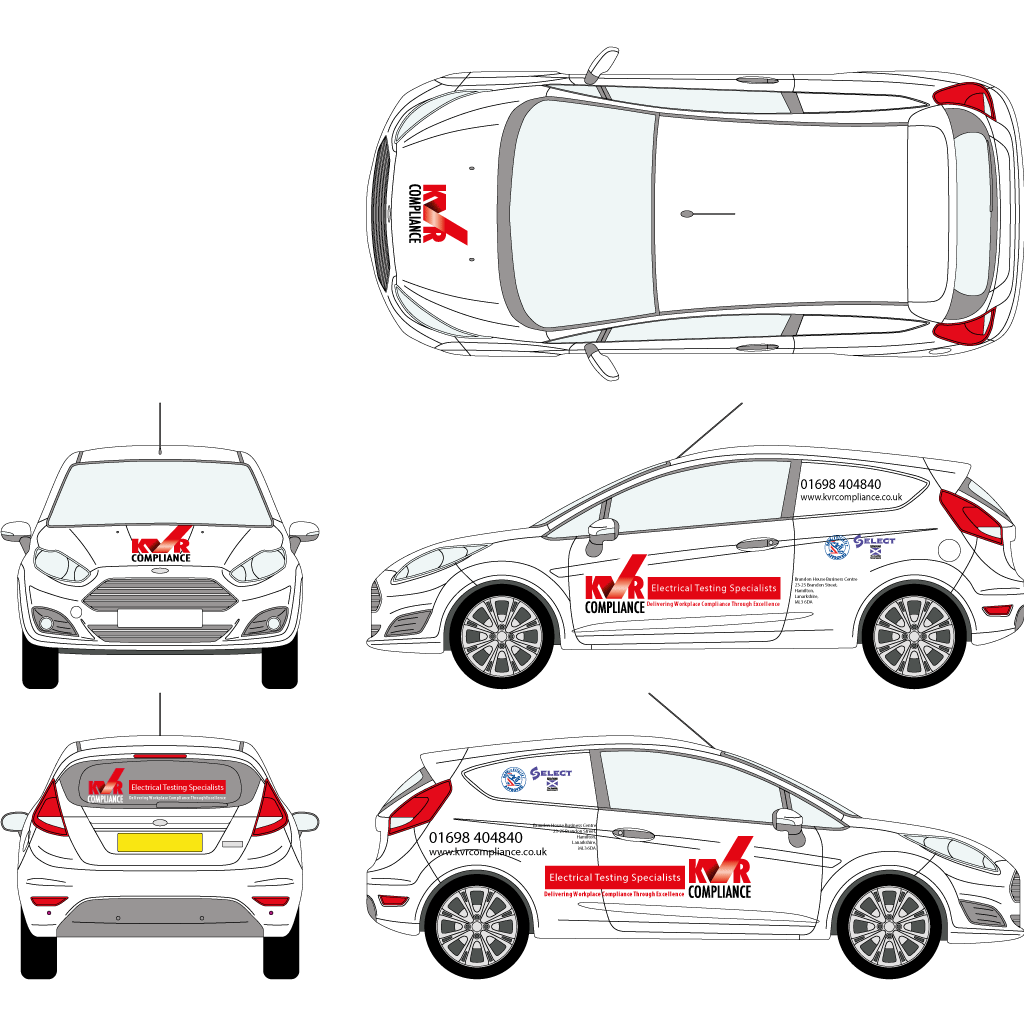 drawing of four sides of small van showing graphics layout proposal